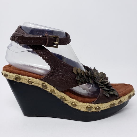 Vintage Sam Edelman Metal Leaves Sandal Wedges - Picture 5 of 12